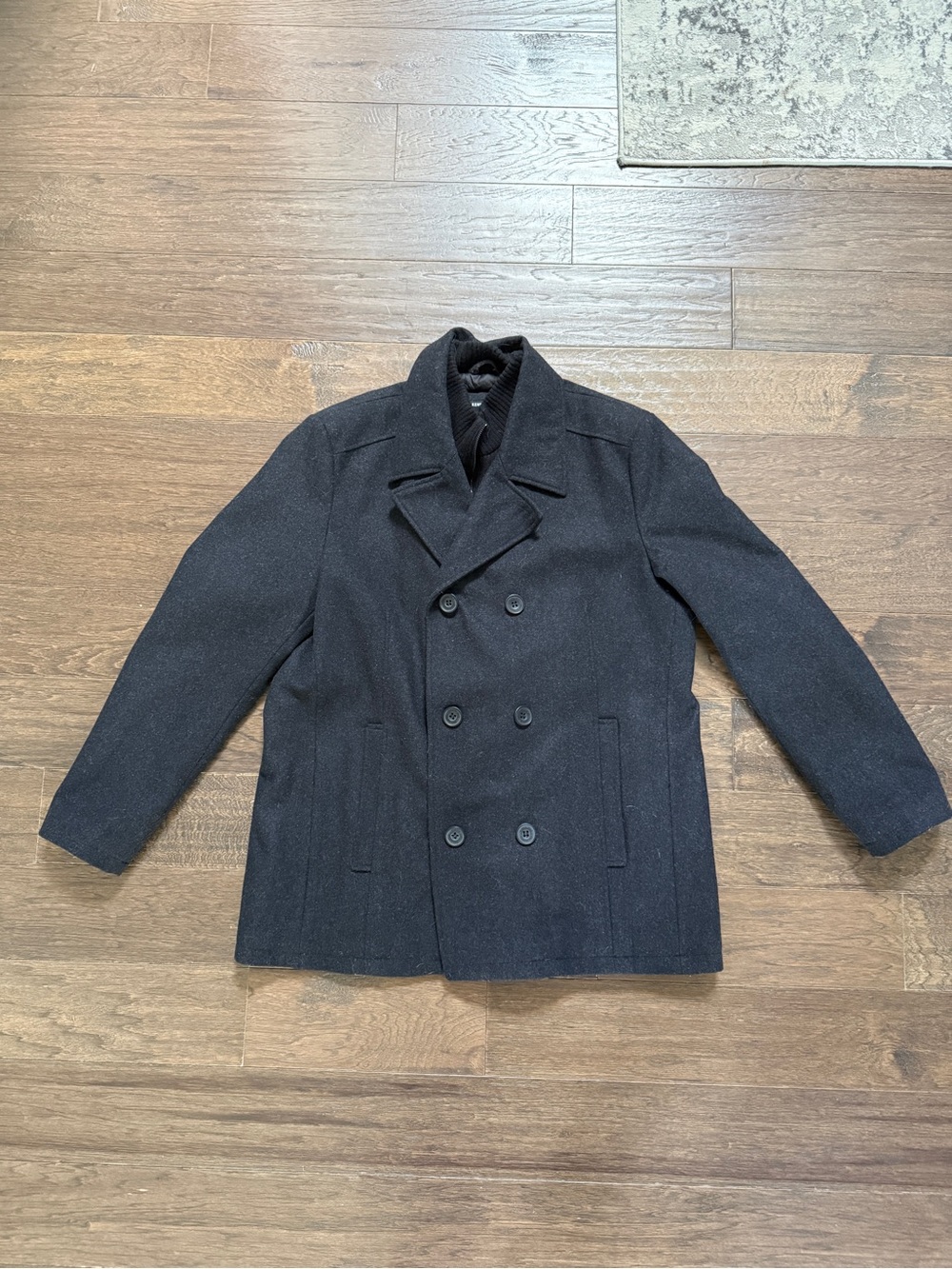 Kenneth Cole Men's Double-Breasted Wool Peacoat - Dark Grey